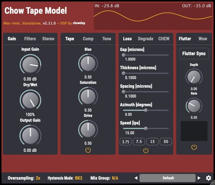 Chow Tape Model plugin interface
