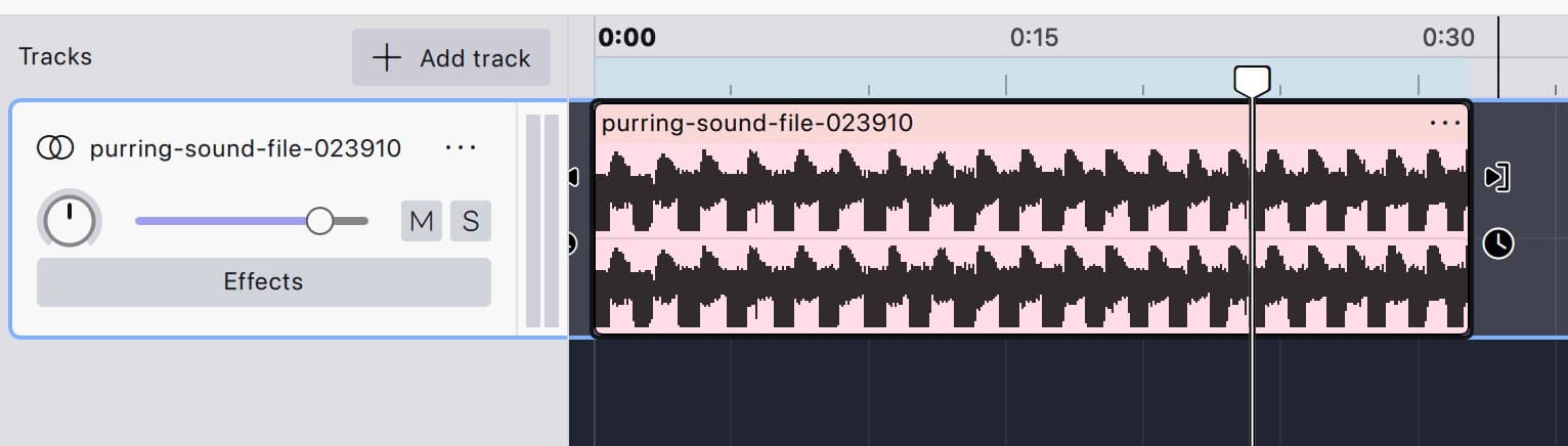 A selected clip in Audacity 4 with the trim handle and the clock-marked stretch handle visible at its right edge