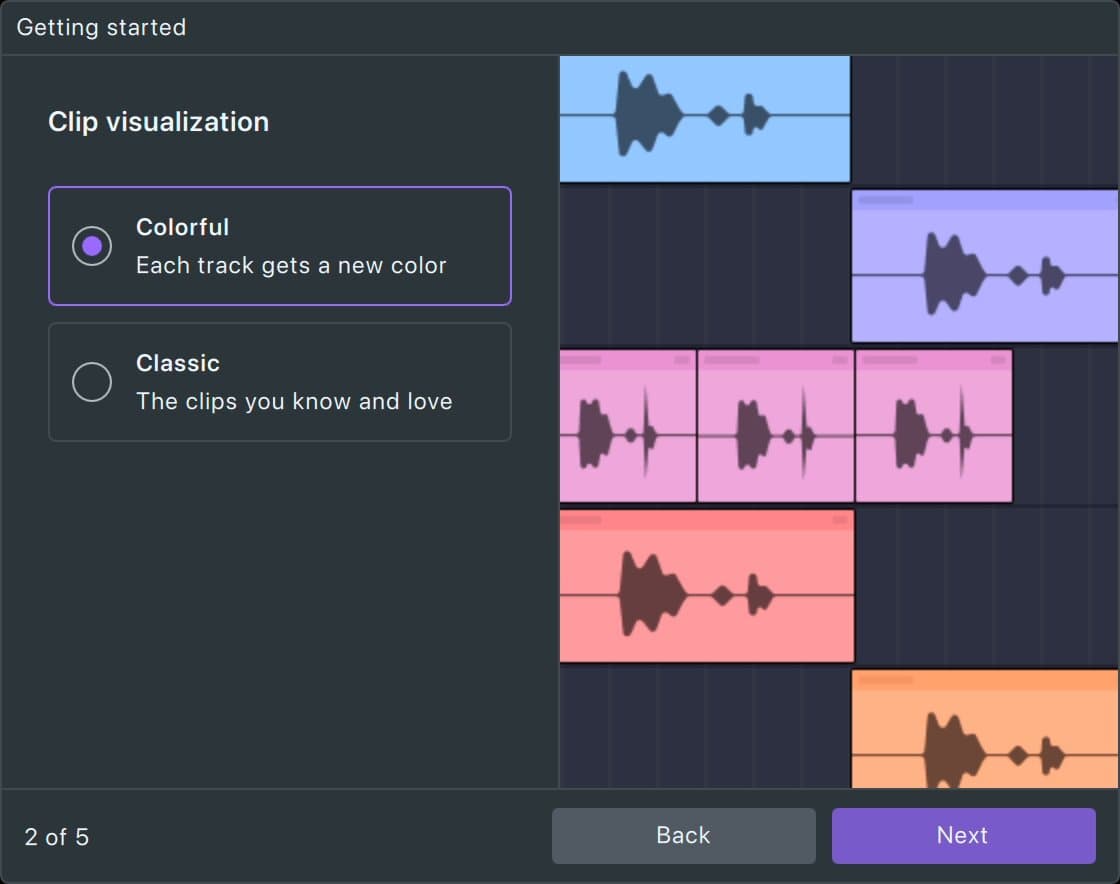 Audacity 4 Getting started page 2 of 5: Clip visualization, Colorful or Classic