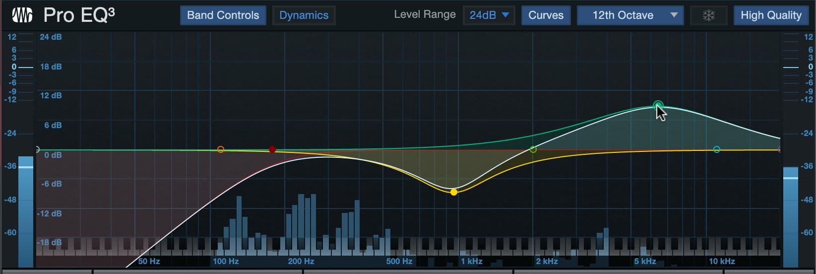 An EQ can also cut or boost specific bands, changing the tone of the sound.