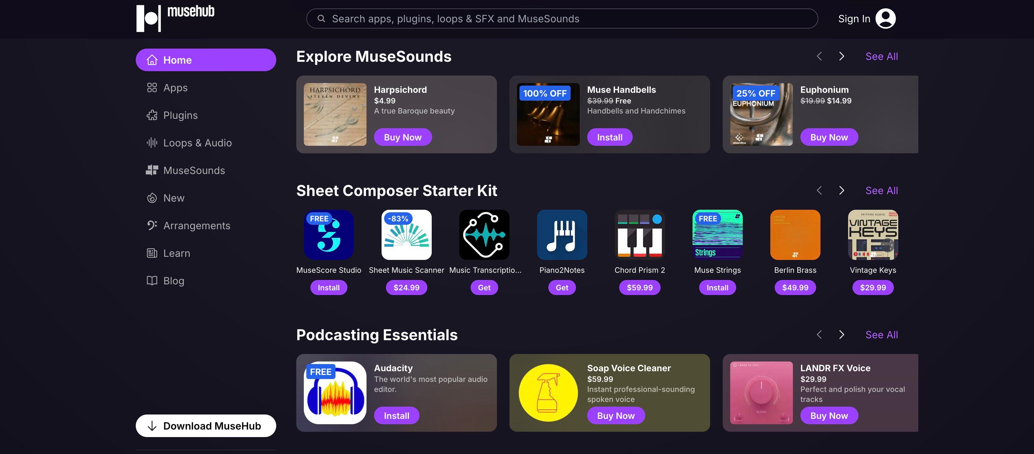 MuseHub offers a wide selection of mixing plugins and tools
