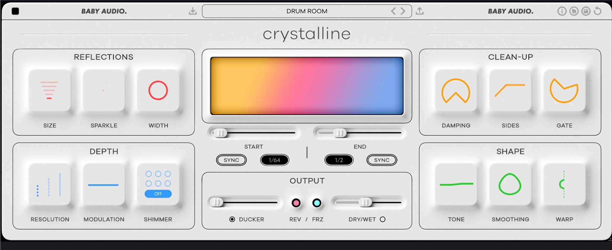 You don’t always need a dedicated ‘room reverb’ plugin. Many reverbs will include a few room algorithms, as seen here in Baby Audio Crystalline