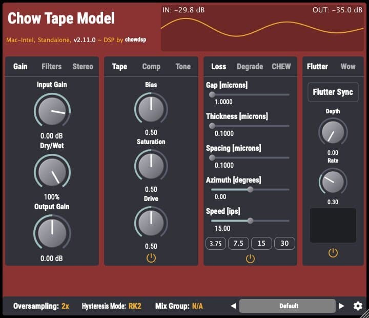 Chow Tape Model plugin interface